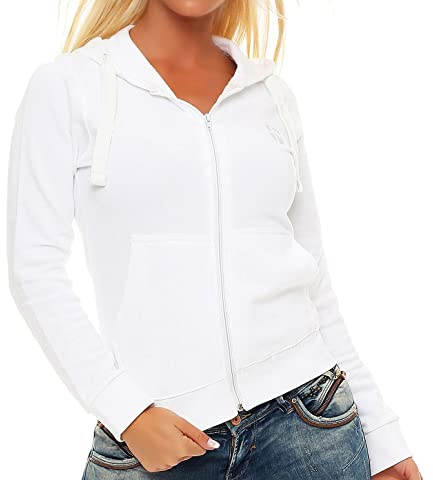 Gennadi Hoppe Felpa da donna con cappuccio, da allenamento, per il tempo libero, con zip, bianco, XXL