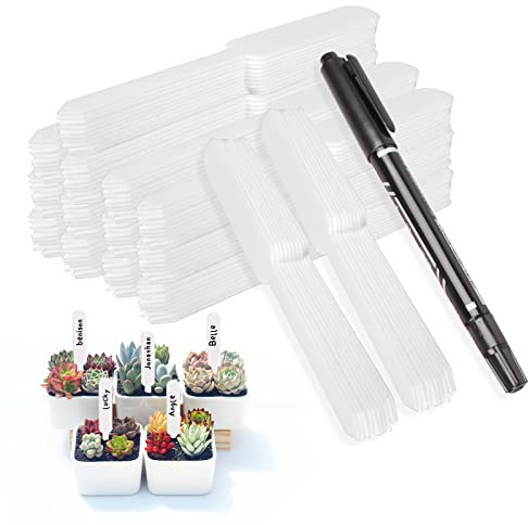 Mizijia Etichette per piante da esterno, Targhette per piante plastica per orto riutilizzabili semenzaio targhette semi Etichette resistenti alle intemperie (Bianco 150X)