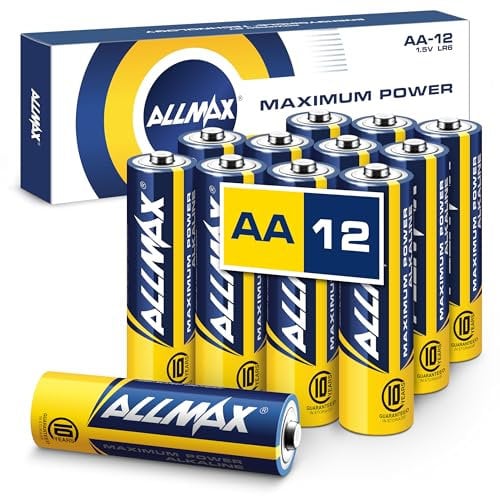 Batterie Alcaline AA MIGNON (LR6) Allmax Maximum Power (12 pezzi): Durata ultra-lunga, conservazione per 10 anni, tenuta stagna, compatibili con i dispositivi(1,5 Volt)
