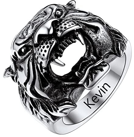 U7 Herren personalisiert Statement Ring Edelstahl Tigerskopf Ring Tribal Biker Tiger Design Bandring Modeschmuck Street Style Accessoire für Männer Jungen(Ring Größe 54)