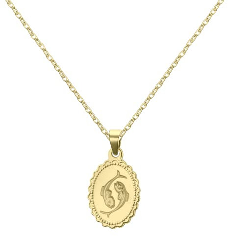 AURSTORE Collier 12 signes Astrologiques en Acier Inoxydable 12 signes du Zodiaque, avec une Chaîne de 45cm + 5cm rallonge Charmant et Élégant, 3 Couleurs au choix, Doré, Femme, Fille (Poisson)
