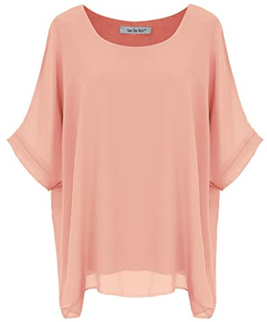 Van Der Rich ® - Chemisier en Voile Mousseline Doublé Intérieur - Femme (Rose, L-XL)