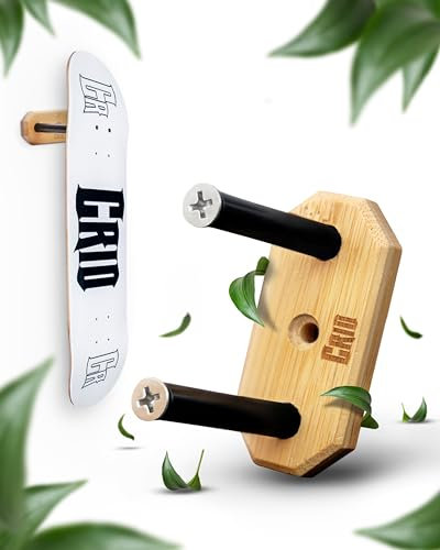 CRID Skateboard Wandhalterung für Decks mit Schwebeeffekt - Bambus - Universal Halterung für jedes Skateboard Deck - Aluminium Stand Offs - Inklusive Montagekit - Modernes Design - Deutsche Marke