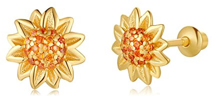 Mädchen Ohrringe 925 Sterling Silber Post Hypoallergene Schraubverschluss mit Sicherheit ohrstecker versch Ohrringe für Kinder Mädchen Damen Schmuck (Sonnenblume)