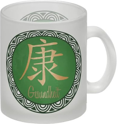 Chinesisches Zeichen für Gesundheit Glas Tasse in grün schöne Kaffeetasse für Fans von chinesischer Kaligraphie als Geschenk für Freunde und Familie Glas Tasse Die perfekte