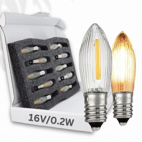 Berglicht 10 Stk. LED Filament 16V/0,2W E10 Ersatz-Lämpchen für Lichtbögen mit 14-15 Brennstellen