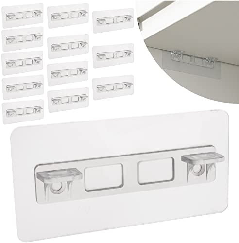 12 Pcs Punch Free Shelf Support Pegs Self Adhesive Shelves Clips No Drill Shelf Bracket Holders Pin for Kitchen Cabinet Book Shelves Closet Clapboard Layer (2-Pegs)