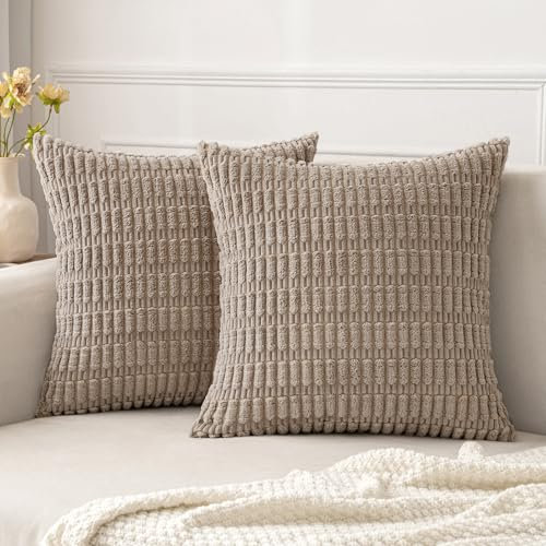 MIULEE 2er Set 50x50 cm Kordsamt Kissenbezüge Moderne Kissenhüllen Dekorative Sofakissen Dekokissen Weicher Zierkissenbezug für Wohnzimmer Sofa Schlafzimmer Boho Dekor Hellbraun
