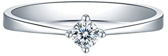 KnBoB Ring Damen Platin 950, 0.1ct Diamant Solitär Trauring Verlobungsring Größe 61 (19.4)