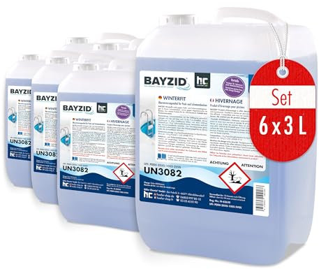 BAYZID Produit d'Hivernage pour Piscine (6 x 3 l)- Effet Détartrant, Algicide et Anti-Moisissures - Préparation Hivernale Efficace pour Piscines