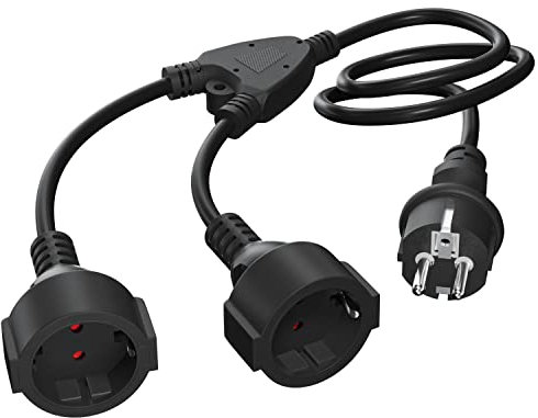 KEAGAR Schutzkontakt Verlängerungskabel Außen, AC Schuko Kunststoffkabel Mit 2-Fach Steckdosen, Doppelstecker für Steckdose IP44 für Zuhause, Büro, Außenbereich, 3 x 1,0mm², bis 250V/16A, Schwarz(8M)