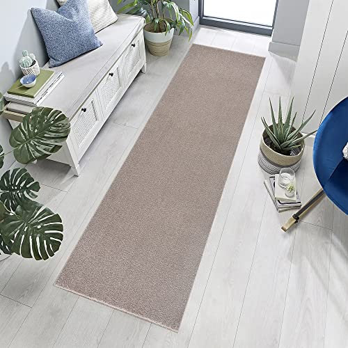 Jimri Teppich Läufer - Maschinengefertigter Kurzflor Läufer für Büro, Wohnzimmer, Schlafzimmer, Flur usw., Premium Polypropylen-Gewebe mit weicher Filzunterlage, Größe: 80x150 cm, Beige