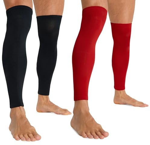 CityComfort Football Sock Sleeves for Men and Teenagers - Leg Warmers Shin Guard Sleeves - One Size for Football and Sports (Red/Black, 2 Pack)