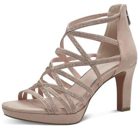 MARCO TOZZI Sandali Donna con Tacco Glitterati Vegani, Beige (Powder Comb), 40 EU