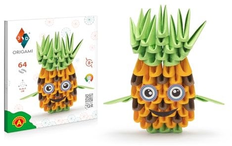 Origami 3D Ananas - Kreativ-Set, schöne 3D Papierskulpturen mit patentierten Bauteilen und verständlicher Bauanleitung ohne Klebstoff, 64 Teile, 8x8x3cm, für Erwachsene und Kinder ab 8 Jahre