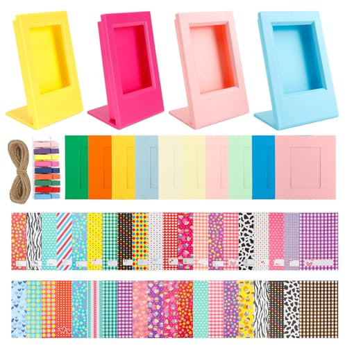 4Pcs Marcos de Fotos Instax Mini con 40 Pegatinas y 10 Marcos de Papel Coloridos Compatibles con Fujifilm Polaroid Mini 11 9 8 7s 70 90 25 Accesorios Cámara Analógica Instantánea Decoración Foto