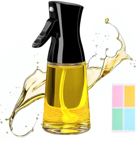 180ml Glass Olive Oil Spray Bottle for Cooking Air Fryer Oil Dispenser Sprayer Mister with Sticker,Kitchen Gadgets Accessories for Salad Baking Vinegar Grilling