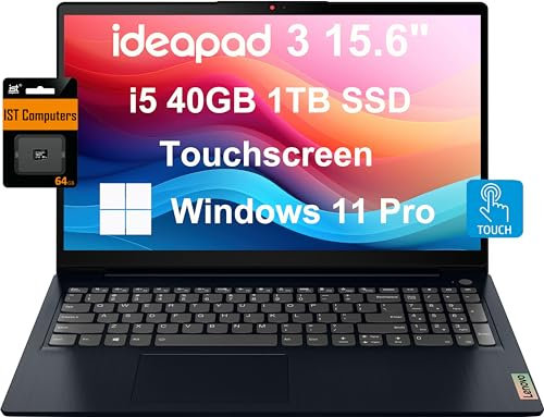 Lenovo Ordinateur portable IdeaPad 3 3i (écran tactile FHD de 15,6, Intel Core i5-1155G7, 40 Go de RAM, SSD de 1 To), cadre étroit, webcam, autonomie de 12 heures, Wi-Fi 6, IST SD, Win 11 Pro,