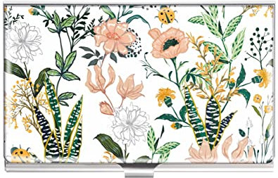 OffiEase Visitenkartenetui für Damen, Metall, quadratisch, klein, für Geldbörse, Reisen, Büro, tragbare Geschenke für Makler, blume, Modern
