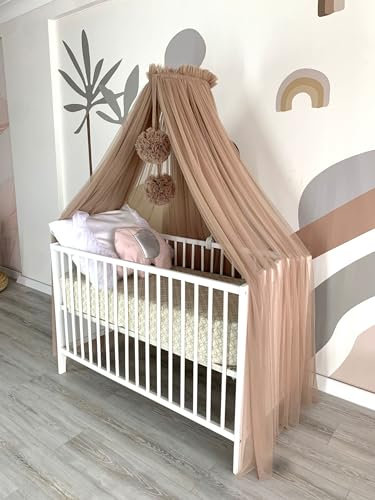 Baby Fancyroom Betthimmel für Babybett, Prinzessib Babywiege, Moskitonetz, Beistellbett Himmel, Babyzimmer Deko, Baldachin Kinderzimmer aus Premium Tüll Braun