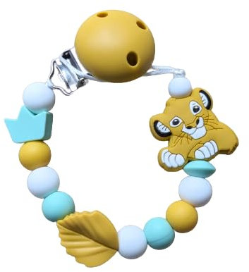 Attache tétine style Roi lion jaune blanc vert menthe