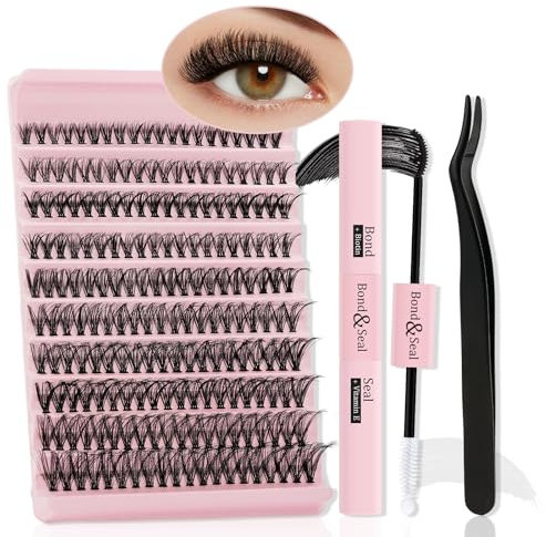 QUEWEL Kit-Extension-Cils,200pcs Faux -Cils Individuel MIX8-18 Cluster Extensions De Cils Individuels Avec Lash Bond And Seal Applicateur,cils-extension de cils professionnel (QD02)