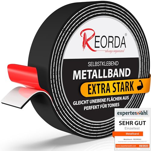 Reorda® Metallband selbstklebend Schwarz - Ideal für Tonies®-Figuren & -Regale (EXTRA STARK) - Magnetband für Magnete I Ferroband I Magnetband selbstklebend I Eisenband (6m)