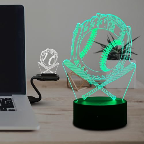 Fincoly Baseball-Nachtlicht mit 3D-Illusions-Geschenk, mit Fernbedienung, Touch-Steuerung, dimmbar, LED, 16 wechselnde Farben, Nachttischlampe für Weihnachten, Urlaub, Geburtstag, Fin01
