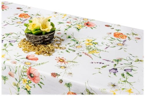 GOLDMAR Klassische Blumen-Tischdecke, Wasserabweisend, Fleckenresistente Schmutzabweisend Blumen - für Partys, Elegante Tisch Deko (130x180 cm, w017)