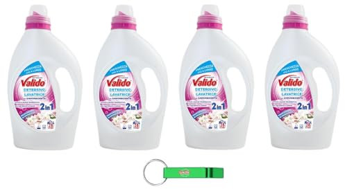 4 X Valido Lavatrice Detersivo con Ammorbidente Profumo di Primavera - Detersivo Lavatrice con Ammorbidente Profumo di Primavera 2 in 1 – 28 lavaggi 1,3 litri + Portachiavi Beni Culinari