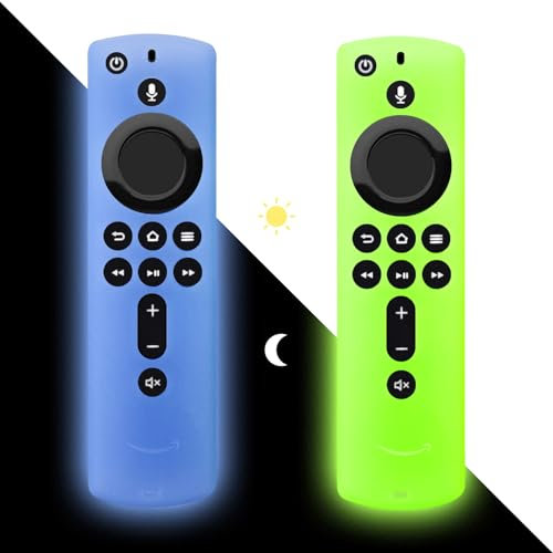 Fernbedienung Hülle Remote Cover Case Schutzhülle - Leuchtende Silikon Schutzhülle Kompatibel mit Fire TV Stick 4K Alexa Voice Remote Control (2 Stück, Grün und Blau)