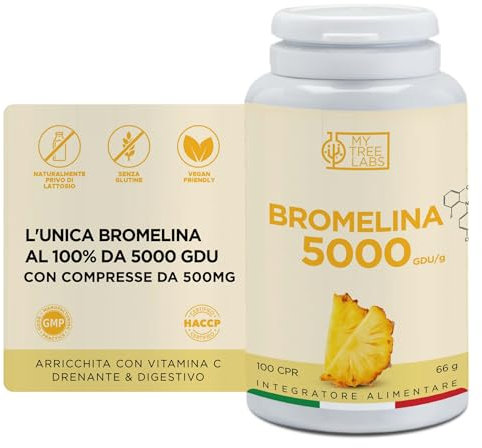 Bromelina Forte Drenante - 5000gdu | Pancia Piatta - Gambe Leggere - Cellulite Ridotta | Bromelina Integratore | con Vitamina C e Bamboo | Vegan - Made in Italy - Qr Code con Dieta Digitale Inclusa