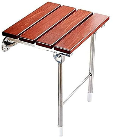Siège de douche rabattable en bois, chaise de douche murale, avec pieds de support, capacité de charge de 350 lb, for douche intérieure, entrée peu encombrante, changement de chaussures en bois massif