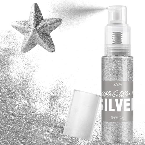 Essbarer Glitzer Spray - 22g Lebensmittel Glitzer Essbares Glitzerpulver für Getränke, Kuchen Dekoration, Macarons - Lebensmittelfarbe Glitzer Pulver Edible Glitter für Cocktail, Cupcakes (Silber)
