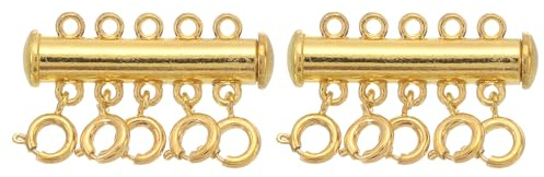 sourcing map Layering Necklace Clasp Necklace Connector 2Pcs 5 Strands Slide Tube Lock Clasp for Layered Bracelet Necklace Jewelry Making, Gold