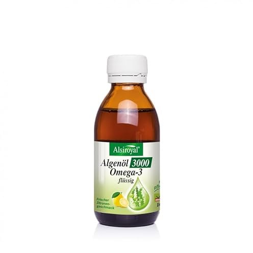 Alsiroyal Algenöl 3000 Omega-3 pflanzlich – hochdosiert mit 1090 mg DHA & 610 mg EPA – sehr guter Geschmack – stark für Herz, Augen und Gehirn – laborgeprüft, vegan, hergestellt in D.