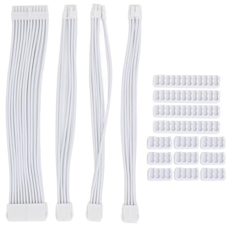 Bewinner Computer Cable Extension Thicker Tin Plated Wire 16AWG PSU Extension Cable Kit, 30cm Length Nylon Motherboard 24 Pin Extension Cable (White)