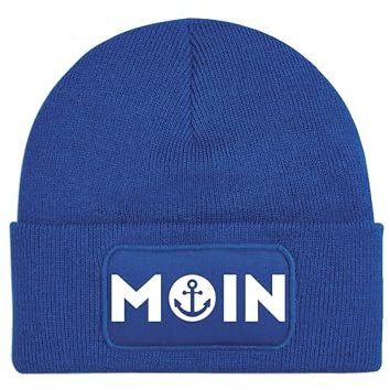 Mütze Beanie Moin Spruch Wintermütze Statement Fun-Print Unisex Strickmütze für Herren & Damen als Geschenk - Royalblau