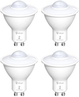 TobeBright Smart LED Glühbirnen mit Bewegungsmelder, GU10 5W, Kaltweiß 6000K, Automatisches Ein-/Ausschalten, Ideal für Treppenhaus, Garage, Flur (4er-Pack)