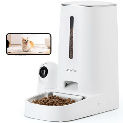 FUKUMARU Comedero automático para Gatos con cámara,Comedero de vídeo HD 1080P para Mascotas con visión Nocturna, Control 5G WiFi App, Audio bidireccional, Comida Baja, alertas de Movimiento y Sonido
