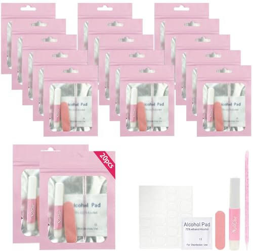 20pcs Nail Prep Tool Set Press On Nail Glue Nail Glue Strips Mini Nail File Nail Sticks Prep Pads Disposable Manicure Kit for Travel Home Nail Salon