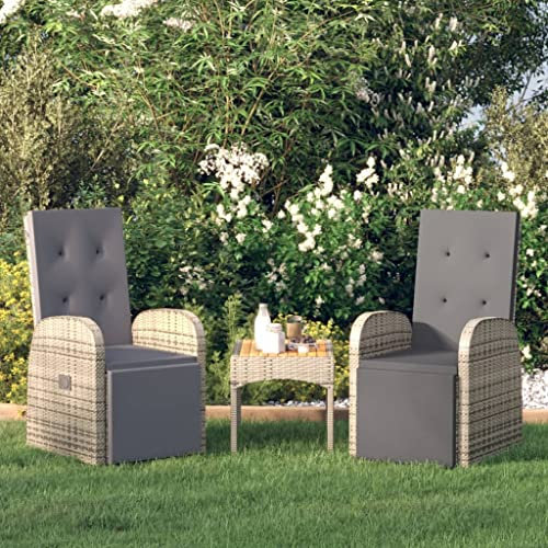 Myheimly Garten-Liegestühle mit Kissen Gartenstuhl Relaxstuhl Sessel Sonnenliege Hochlehner Stuhl Gartensessel Gartenmöbel 2 STK. Grau Poly Rattan