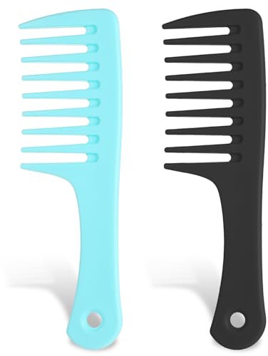 2 Stück Grober Kamm, Lockenkamm Grob Dauerwellenkamm Grobzinkiger Kunststoff-Lockenkamms Tragbarer Entwirrungsbürste Friseur Kamms Für Lockiges, Langes Und Nasses Haar, Glattes Und Dickes Haar