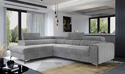 Generisch Couch Garnitur Sofa Sofagarnitur Laurence mit Schlaffunktion Bettkasten, Wohnlandschaft Lau_01 Monolith 84 Links
