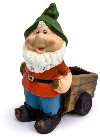 Solis Decor Gartenzwerg mit Schubkarre 24,5 cm, Deko Garten, Figur Zwerg