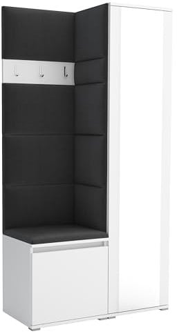 Brent - Garderobenschrank Flur Weiß mit sitzbank 95 cm Breit Luton 6 - Multifunktionale Flurgarderobe Set mit Stauraum und Wandpaneel, Garderobe mit Sitzfläche und Kleiderhaken