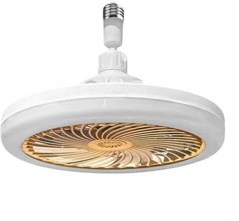 UTTASU 25,4 cm Deckenventilator mit Fernbedienung, 3 Geschwindigkeiten, leise, E27-Glühbirne, Timer und 3-Farbtemperatur, weißer energiesparender Ventilator für Schlafzimmer/Küche (B)