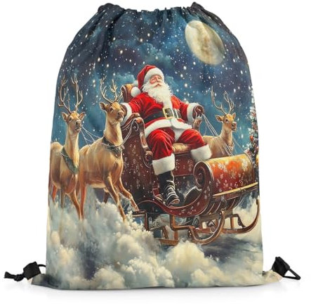 Turnbeutel, Weihnachten Weihnachtsmann Süße Rentier Schlitten Bedruckt Daypack Nachhaltig Zuziehbeutel Für Urlaub Herren Freizeit 36X42Cm