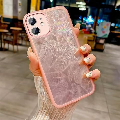 WOWUDI case suitable for OPPO F19 Pro / Reno5 Lite,gradient feather Soft Case with Camera Lens Protective Slim and para Women Girl's Phone Cover-Pink