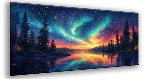Malen nach Zahlen Erwachsene aurora, Sonnenuntergang Malen nach Zahlen mit Rahmen 100x300cm Leinwand Bastelset Erwachsene Handgemalt Ölgemälde mit Pinseln und Acrylfarbe, Zimmer Deko, Model807
